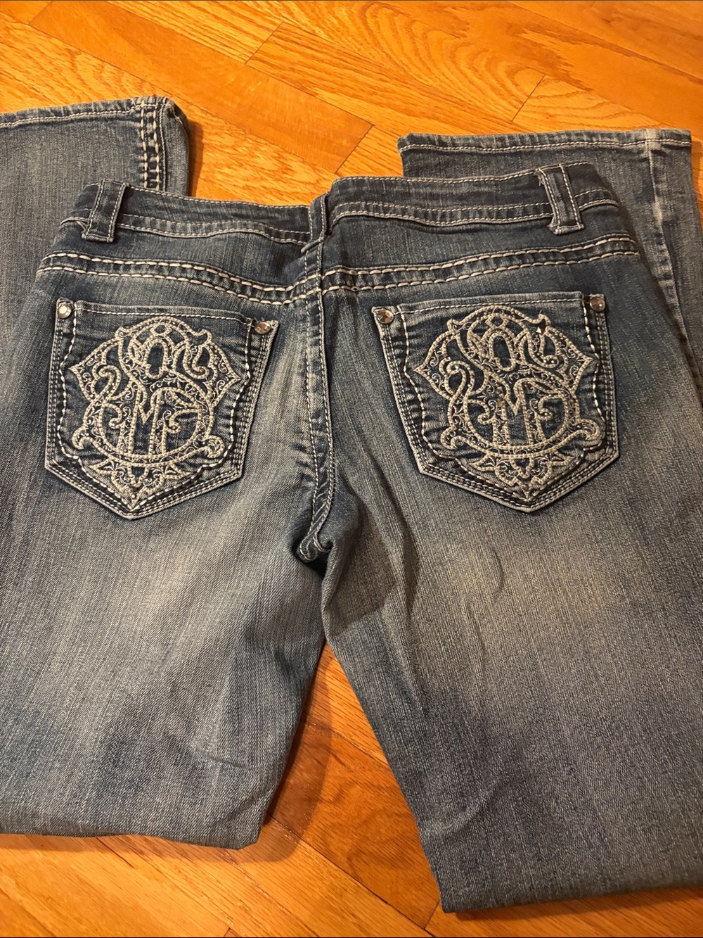 Paisley Sky Light Blue Embroidered Bootcut Jeans